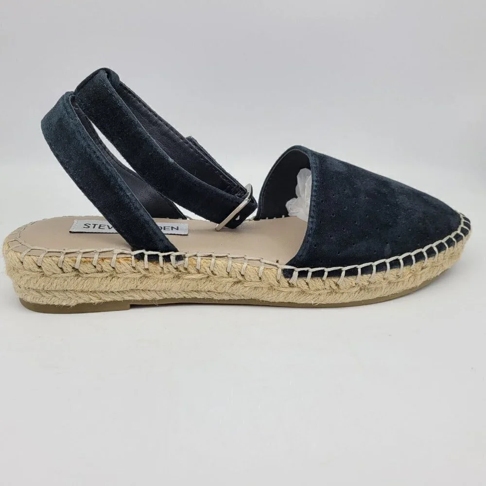 Steve Madden Sandals Womens 6.5 M Lesko Strappy Espadrille Black Suede Flats